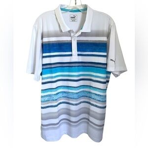 Puma Polo  Golf Shirt Dry Cell White with Blue Stripes Mens Lg
